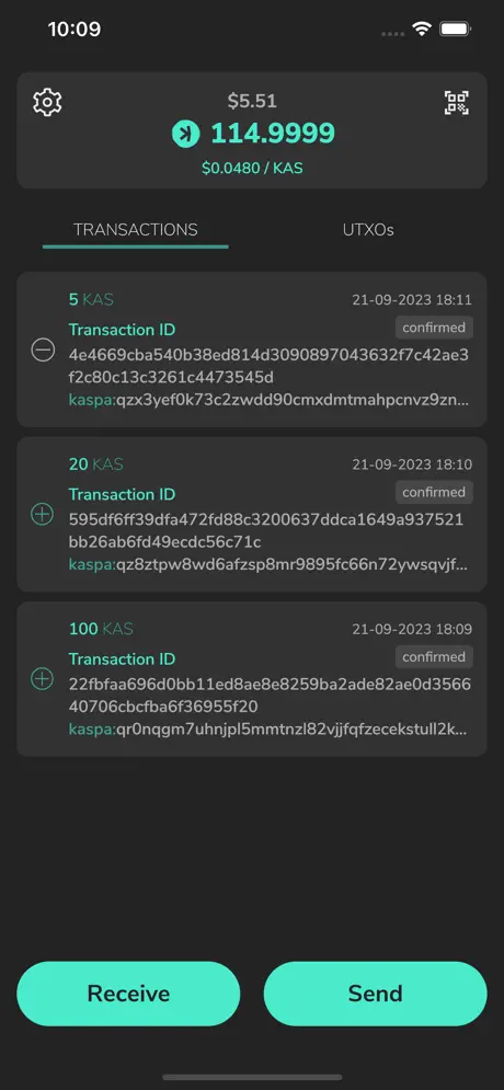Kaspium wallet app screenshot